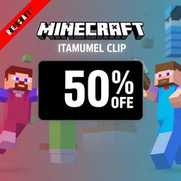 Create an animated YouTube thumbnail for Minecraft highlighting a 50% discount on the game