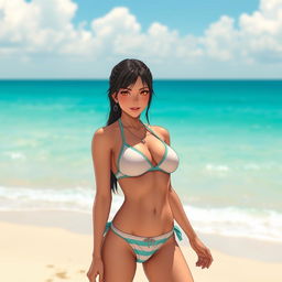 Create an image of Makima from Chainsaw Man wearing a bikini