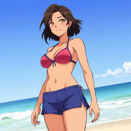 Create an image of Makima from Chainsaw Man wearing a bikini