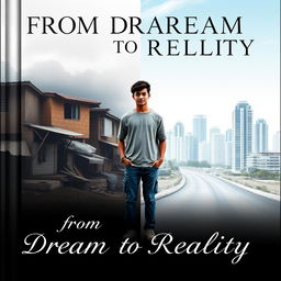 A book cover titled 'From Dream to Reality' shows a young man standing at the dividing line between two scenes