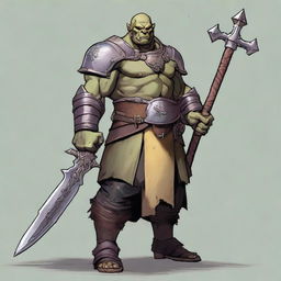 A detailed illustration of a 46-year-old male orc paladin standing tall at 193 cm