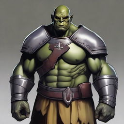 A 46-year-old male orc paladin standing tall at 193 cm with darkseagreen skin and light yellow eyes