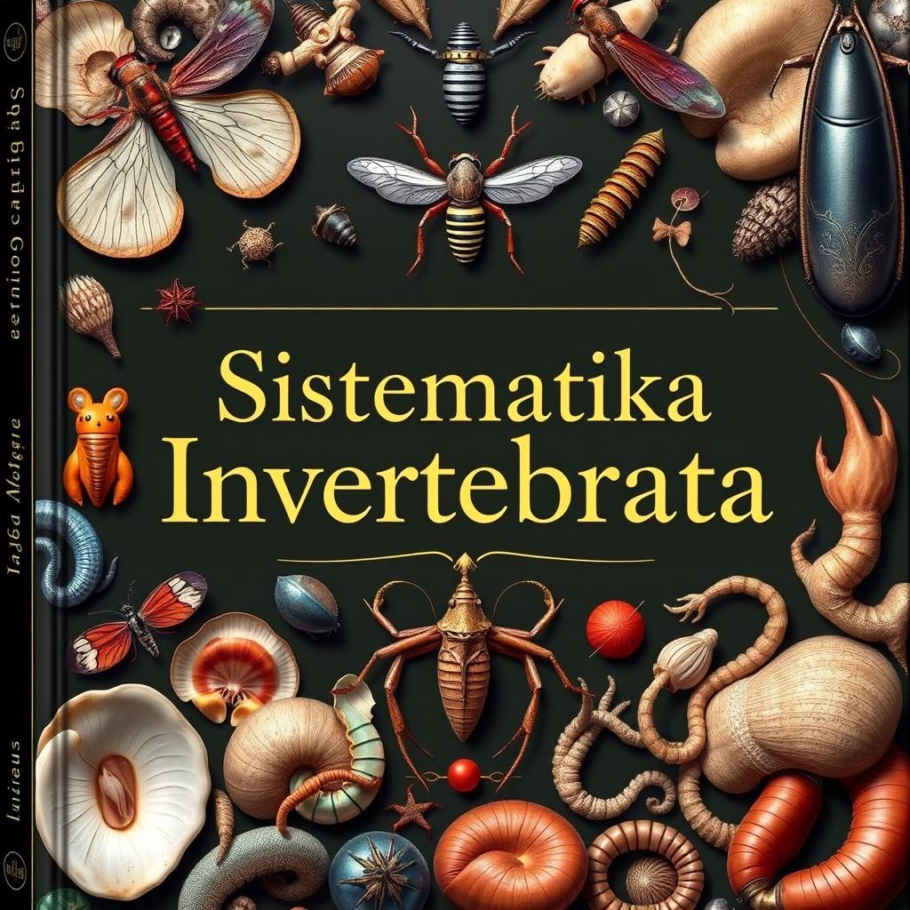 A detailed and elegant book cover for a book titled 'Sistematika Invertebrata'