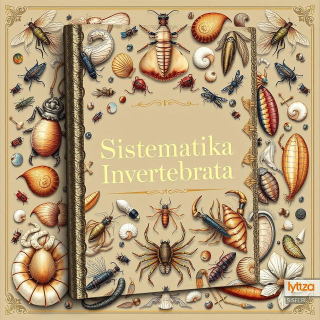 A detailed and elegant book cover for a book titled 'Sistematika Invertebrata'