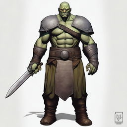 A tall male orc paladin, aged 46, standing at 193 cm