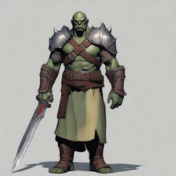 A tall male orc paladin, aged 46, standing at 193 cm