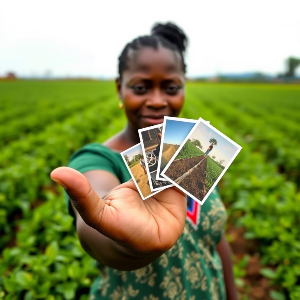 A dark-skinned lady with a green sleeve holds out her hand, which is slightly chubby