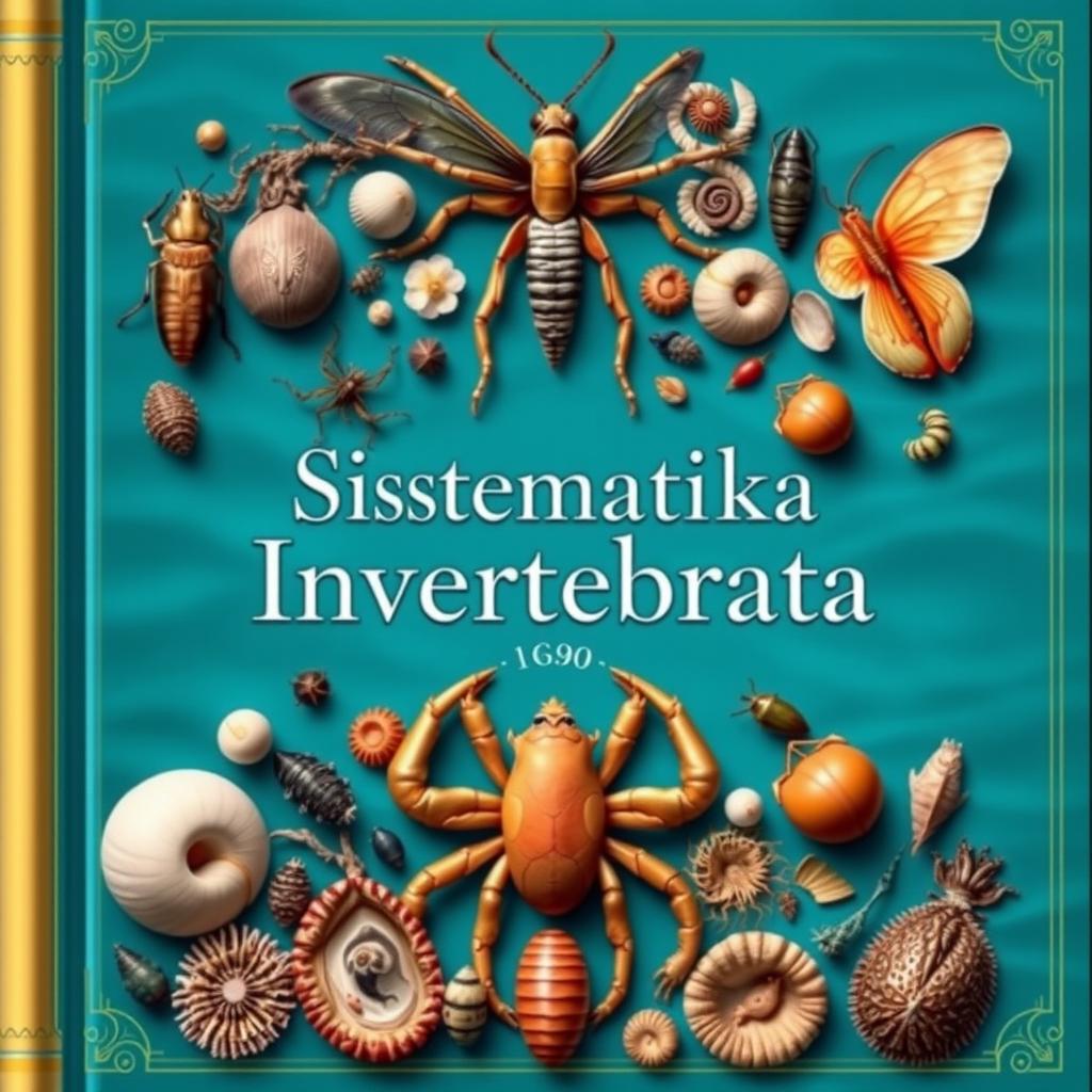 A detailed and elegant book cover for a book titled 'Sistematika Invertebrata'