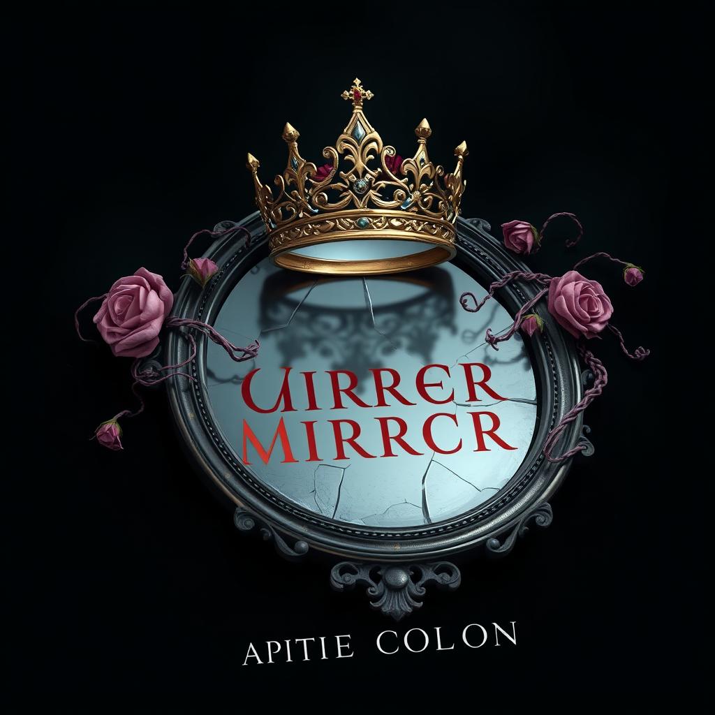 Design a book cover featuring a broken mirror with a crown placed on top of it