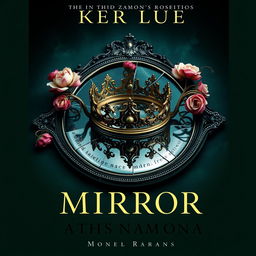 Design a book cover featuring a broken mirror with a crown placed on top of it