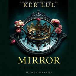 Design a book cover featuring a broken mirror with a crown placed on top of it