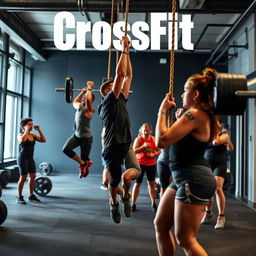 A dynamic and energetic scene of people engaging in a CrossFit workout