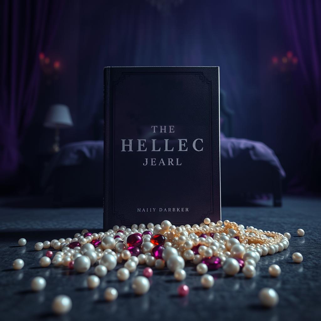 Create a book cover featuring jewels such as pearls scattered and broken on the floor