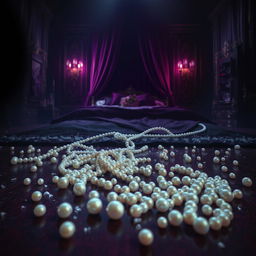 Create a book cover featuring jewels such as pearls scattered and broken on the floor