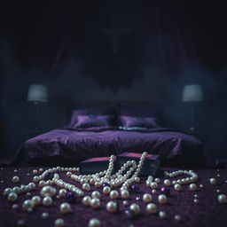 Create a book cover featuring jewels such as pearls scattered and broken on the floor