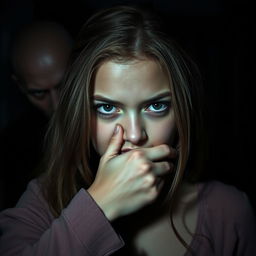 A very beautiful girl is hiding and holding her mouth with her hand