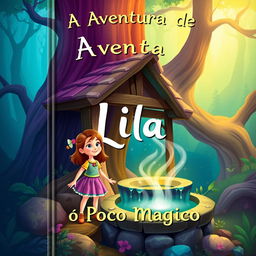 Create a book cover titled 'A Aventura de Lila e o Poço Mágico'