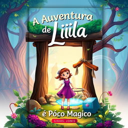 Create a book cover titled 'A Aventura de Lila e o Poço Mágico'