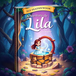 Create a book cover titled 'A Aventura de Lila e o Poço Mágico'