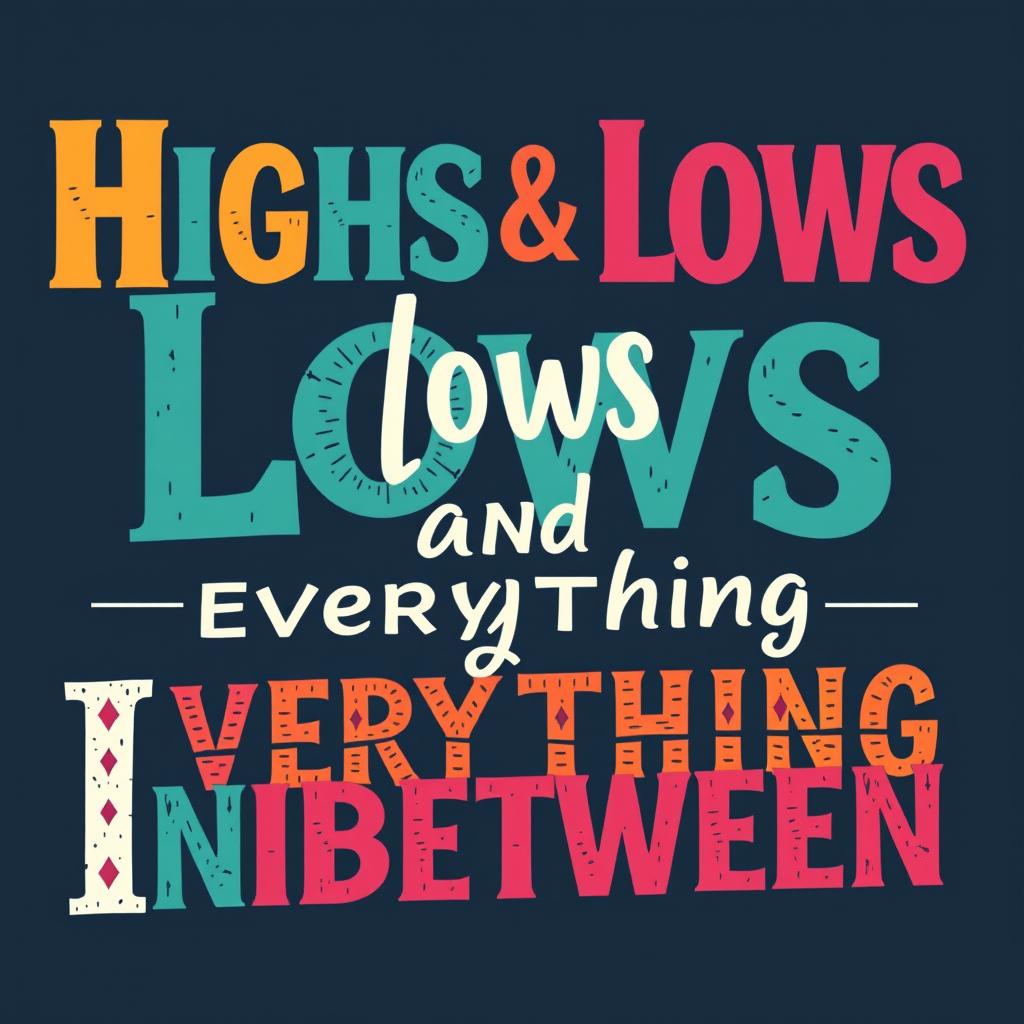 Create a vibrant and eye-catching word art design with the phrase 'Highs Lows and Everything Inbetween'