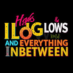 Create a vibrant and eye-catching word art design with the phrase 'Highs Lows and Everything Inbetween'