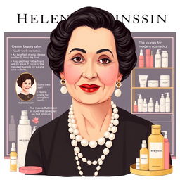 A detailed illustration of Helena Rubinstein, the founder of Helena Rubinstein Inc