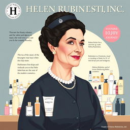 A detailed illustration of Helena Rubinstein, the founder of Helena Rubinstein Inc