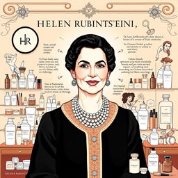 A detailed illustration of Helena Rubinstein, the founder of Helena Rubinstein Inc