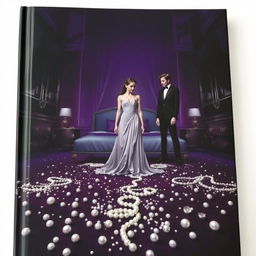 Create a book cover featuring jewels such as pearls scattered and broken on the floor