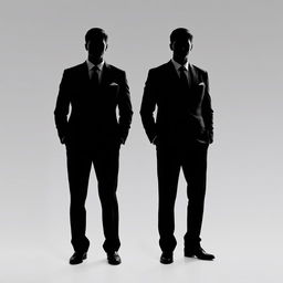 Two men dressed in black suits, both tall, standing as silhouettes