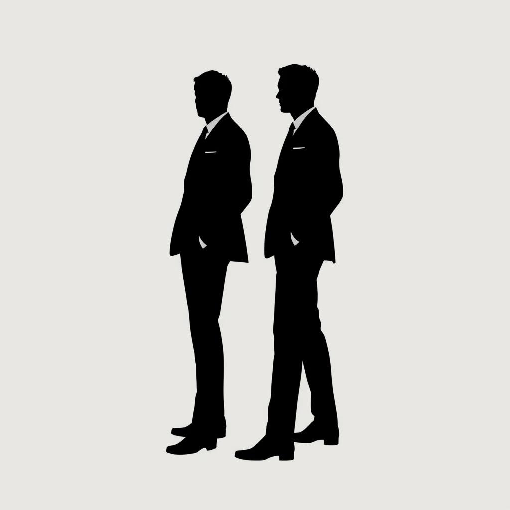 Two men dressed in black suits, both tall, standing as silhouettes