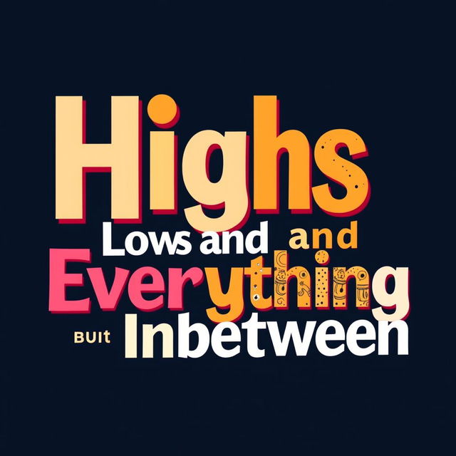 Create a vibrant and eye-catching word art design with the phrase 'Highs Lows and Everything Inbetween' in a landscape orientation