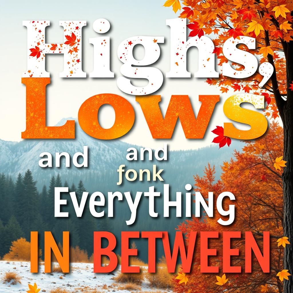 Design a vibrant and eye-catching word art cover for a book with the title 'Highs, Lows, and Everything In Between