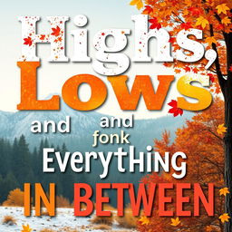 Design a vibrant and eye-catching word art cover for a book with the title 'Highs, Lows, and Everything In Between