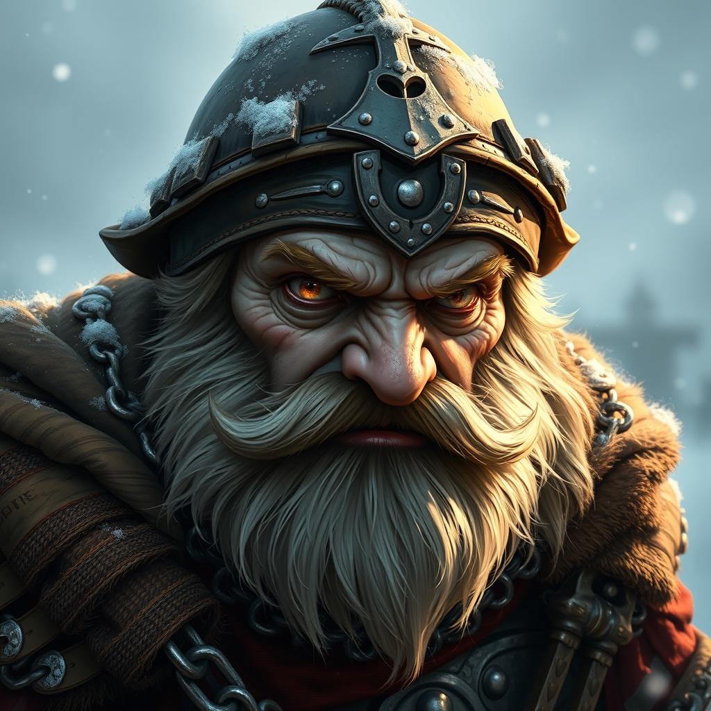 Create an image of a dwarf with no beard, characterized by a mad, intense gaze