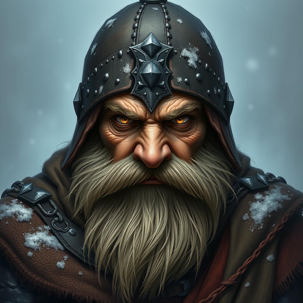 Create an image of a dwarf without a beard, characterized by a mad, intense gaze