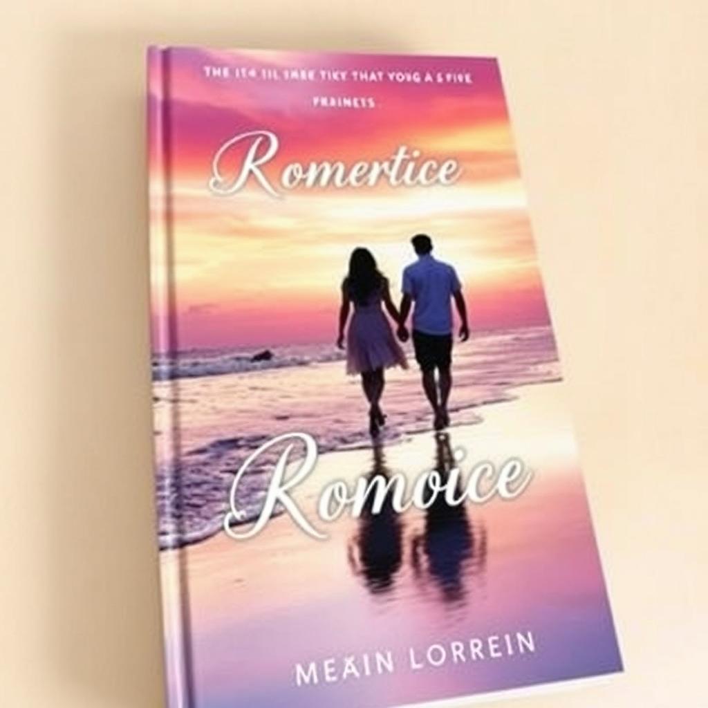 A romantic book cover featuring a beautiful beach at sunset