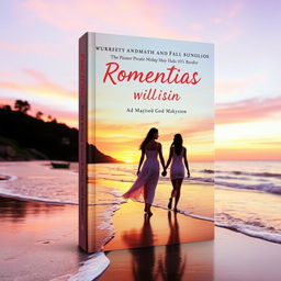 A romantic book cover featuring a beautiful beach at sunset