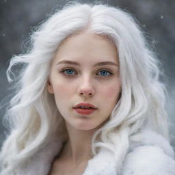 Realistic portrait of a girl with snow-white hair