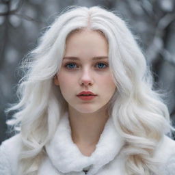 Realistic portrait of a girl with snow-white hair