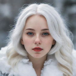 Realistic portrait of a girl with snow-white hair