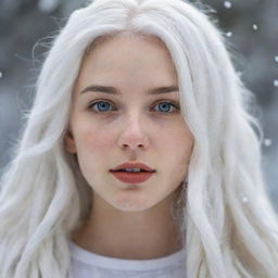 Realistic portrait of a girl with snow-white hair