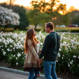 A romantic scene of two couples holding hands and looking into each other's eyes