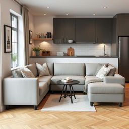 A stylish and compact corner sofa designed for a small kitchen