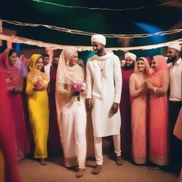 A real photo capturing a night wedding in a village