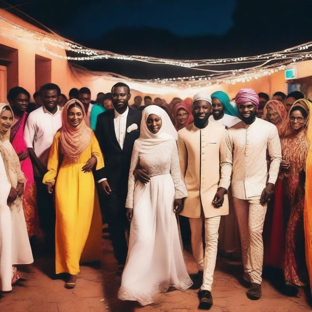 A real photo capturing a night wedding in a village