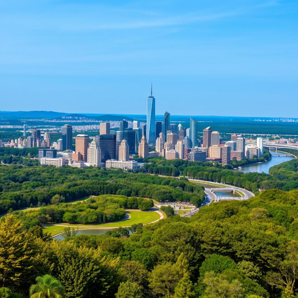 A beautiful cityscape blending seamlessly with lush nature