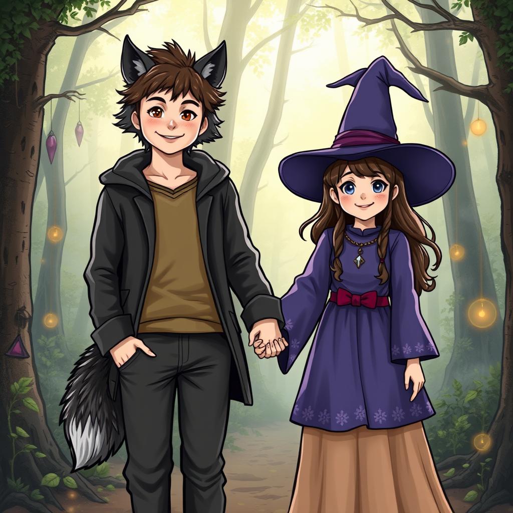 A 14-year-old boy who is a werewolf and a 14-year-old girl who is a witch are holding hands