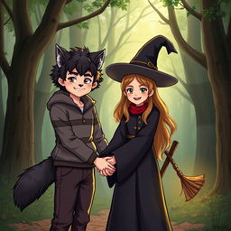 A 14-year-old boy who is a werewolf and a 14-year-old girl who is a witch are holding hands