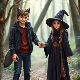 A 14-year-old boy who is a werewolf and a 14-year-old girl who is a witch are holding hands